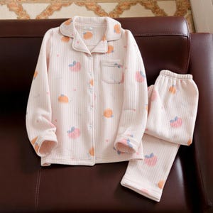 Women's Quilted Cotton Pajamas Set – 3-Layer Air Cotton, Cute Cartoon Loungewear, Long Sleeve Fall Winter PJs, Cozy Outdoor Homewear