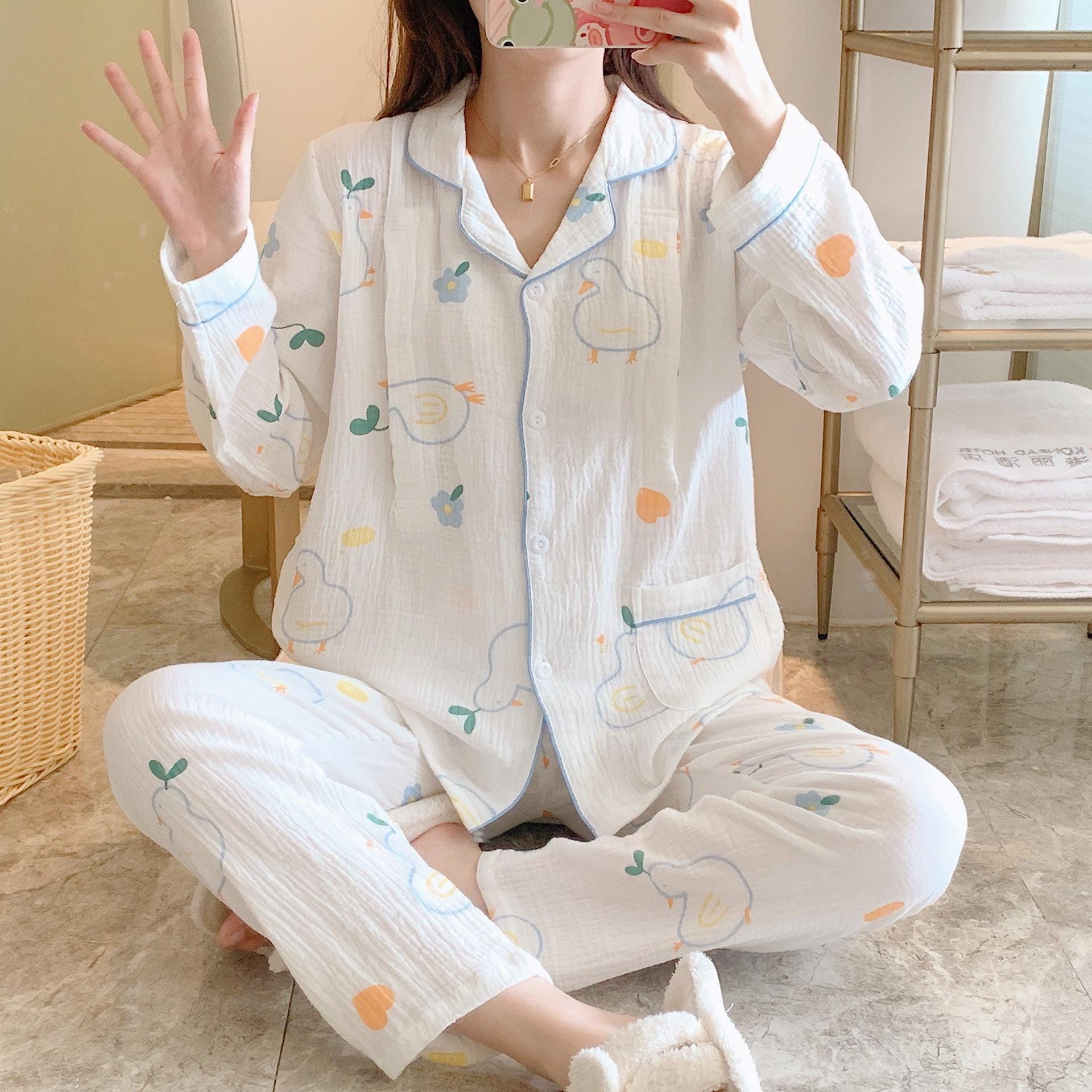 Soft Cotton Gauze Pajamas Set M-XL | Maternity & Postpartum Nursing Sleepwear | Lightweight Muslin PJs | Summer Loungewear Gift for Mom