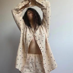 Ensemble de pyjama en coton pour femme, haut boutonné à manches longues et pantalon, vêtements de détente doux et légers, vêtements de nuit pour le printemps et l&#39;automne, vêtements de maison confortables