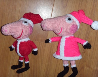 Christmas Pig and her brother Santa George crochet pattern PDF