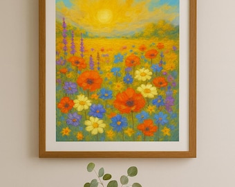 Download digitale di "Campo di fiori selvatici", stampa artistica floreale da parete, dipinto impressionista, opera d'arte con pennellate colorate, decorazione stampabile istantaneamente