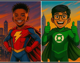 Ritratto di famiglia di supereroi personalizzato: arte anime in stile fumetto (download digitale)