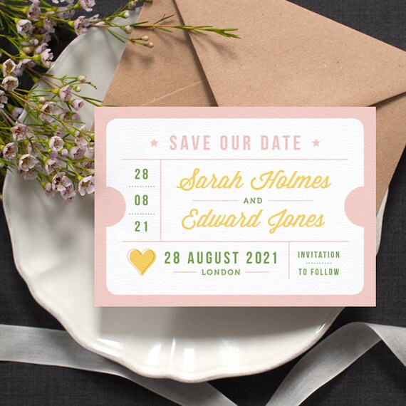 Ticket Stub Save The Date Card Just The Etsy