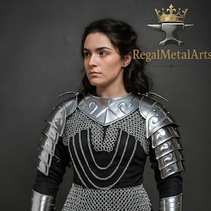 Medieval Knight Fantasy Elves Warrior Armor -Pauldrons,Gorget,Chainmail,Women&#39;s Armor Larp Lady Armor Suit -, Gift for women