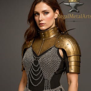 Medieval Knight Fantasy Lady Warrior Pauldrons,Gorget, Chainmail -Women&#39;s Armor Larp Lady Armor Suit -, Gift for women