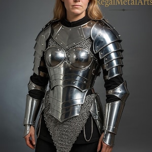 Medieval Knight Fantasy ELVEN Lady Warrior Half Body Armor -Women&#39;s Armor Larp Lady Armor Suit - Pauldrons,gorget,CHAINMAIL, Gift for women