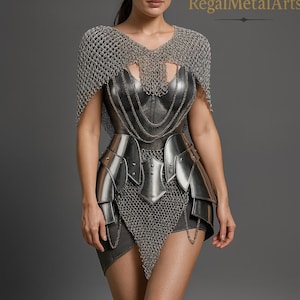 Medieval Knight Fantasy ELVEN Lady Warrior Half Body Armor - Chainmail Top, Chainmail Skirt, Steel Tassets Gift for women