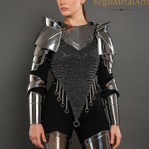 Medieval Knight Fantasy Lady Warrior Pauldrons,Gorget, Bracers Chainmail -Women&#39;s Armor Larp Lady Armor Suit -, Gift for women