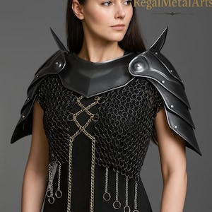 Medieval Knight Fantasy Lady Warrior Pauldrons,Gorget, Chainmail -Women&#39;s Armor Larp Lady Armor Suit -, Gift for women