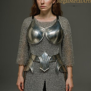 Medieval Knight Fantasy Lady Warrior Pauldrons with Gorget, Chainmail, Waist Armor -Women&#39;s Armor Larp Lady Armor Suit -, Gift for women