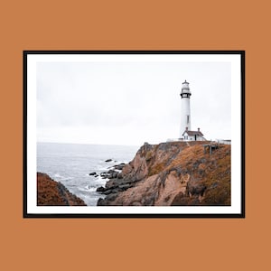 Minimalist Lighthouse Print: Coastal Cliffside Photography, Nautical Wall Art