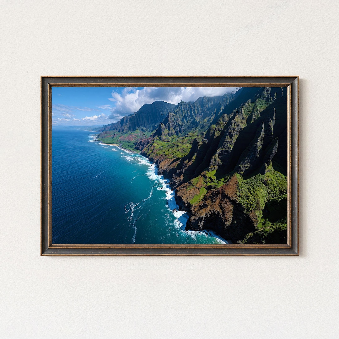 Na Pali Coast Panorama Print, Hawaii Landscape Wall Art, Ocean