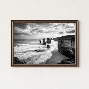 Zwölf Apostel schwarz weiß Fotografie Druck, große Ocean Road Landschaft Wandkunst
