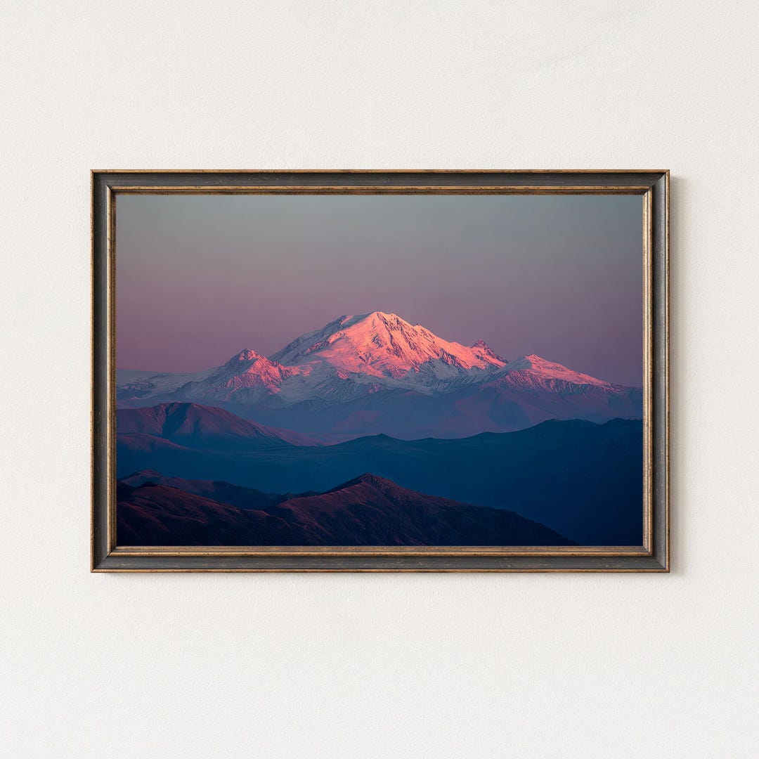 Mount Elbrus Sunrise Print Caucasus Wall Art Pink Mountain