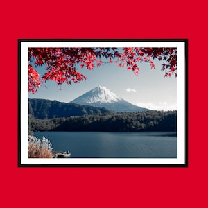 Berg Fuji Herbst Wandkunst | Japanische Landschaft Fotografie | Roter Ahorn gerahmtes Dekor | Japan-Reise-Natur-Szene