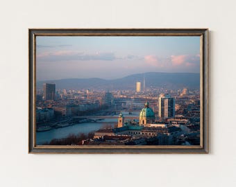 Weense skyline van Donau • Wandkunstprint telefoto stadsgezicht