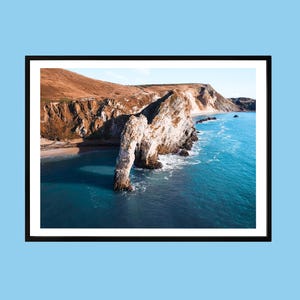 Durdle Door Wall Art, Jurassic Coast Aerial Print, UK Coastal Landscape Photography, Sea Arch Nature Decor, England Ocean Cliff