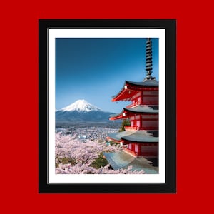 Chureito Pagoda Spring Wall Art | Mount Fuji Cherry Blossom Print | Japan Travel Decor