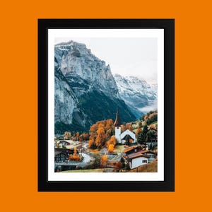 Lauterbrunnen Wall Art – Swiss Alps Autumn Print, Mountain Village Photography, Switzerland Travel Decor, Framed or Unframed