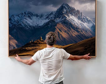 Kazbegi Gergeti Trinity Church Caucasus Mountain Landscape Wall