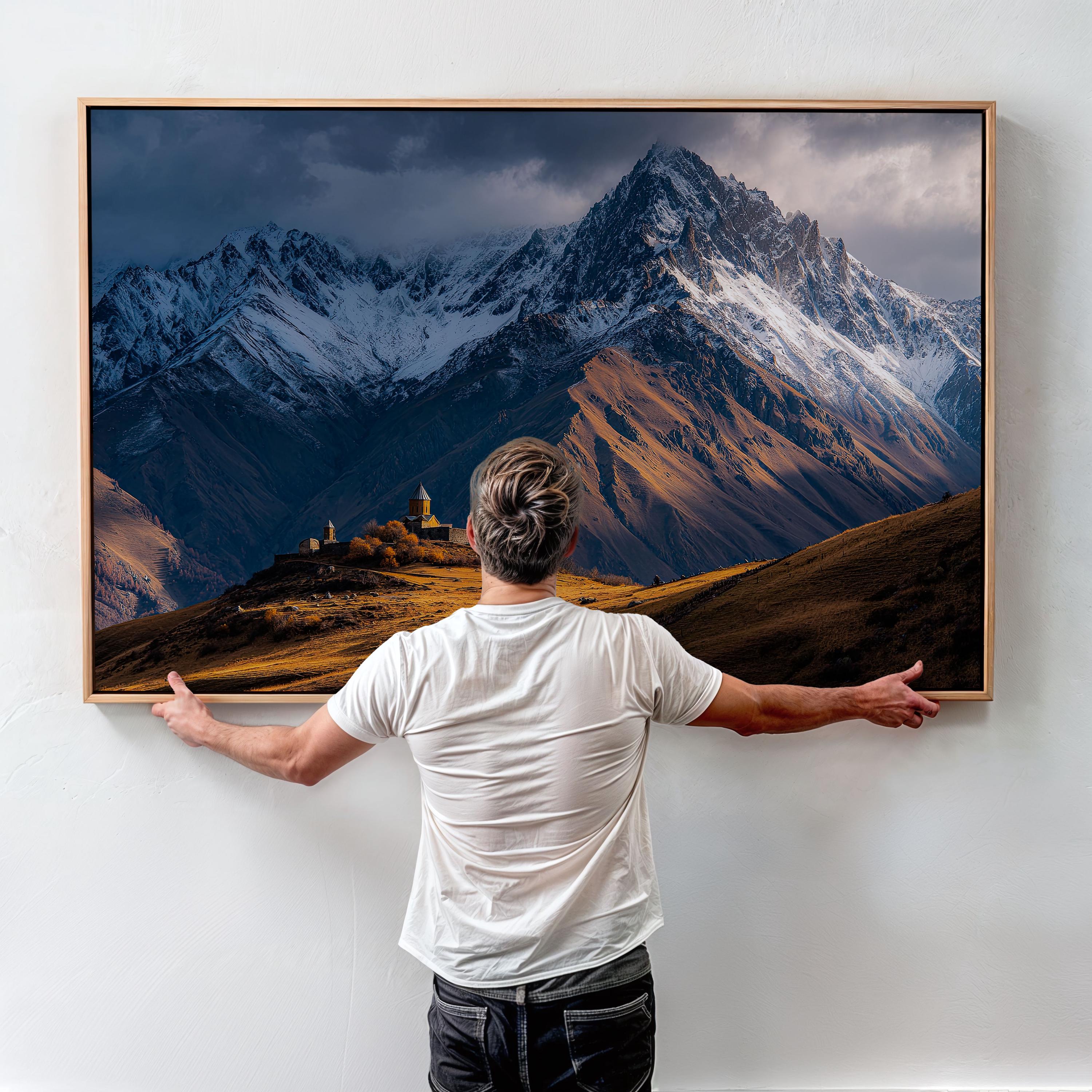 Kazbegi Gergeti Trinity Church Caucasus Mountain Landscape Wall