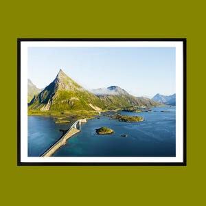 Norway Wall Art Print, Lofoten Coastal Landscape, Mountain and Ocean View, Scandinavian Nature Decor, Large Canvas for Modern Home