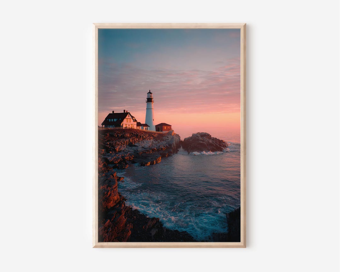Portland Head Light Sunset Wall Art | Maine Coastal Lighthouse ...