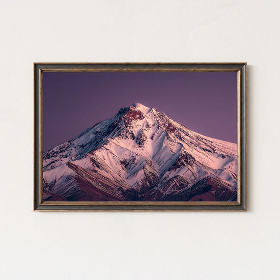 Mount Damavand Iran Print | Pink Sunset Snowy Mountain Wall Art