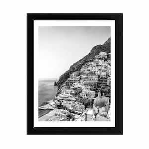 Black and White Positano Print: Amalfi Coast Photography, Mediterranean Wall Art