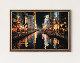 道頓堀の夜景アートプリント：大阪日本旅行ポスター - Etsy 日本