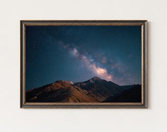 Milky Way Photography Over Rugged Mountain Peaks Night Sky Print