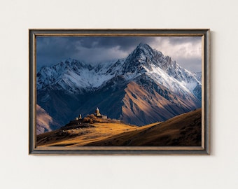 Kazbegi Gergeti Trinity Church Caucasus Mountain Landscape Wall