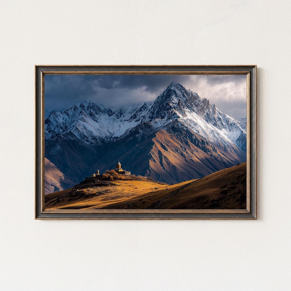 Kazbegi Gergeti Trinity Church Caucasus Mountain Landscape Wall