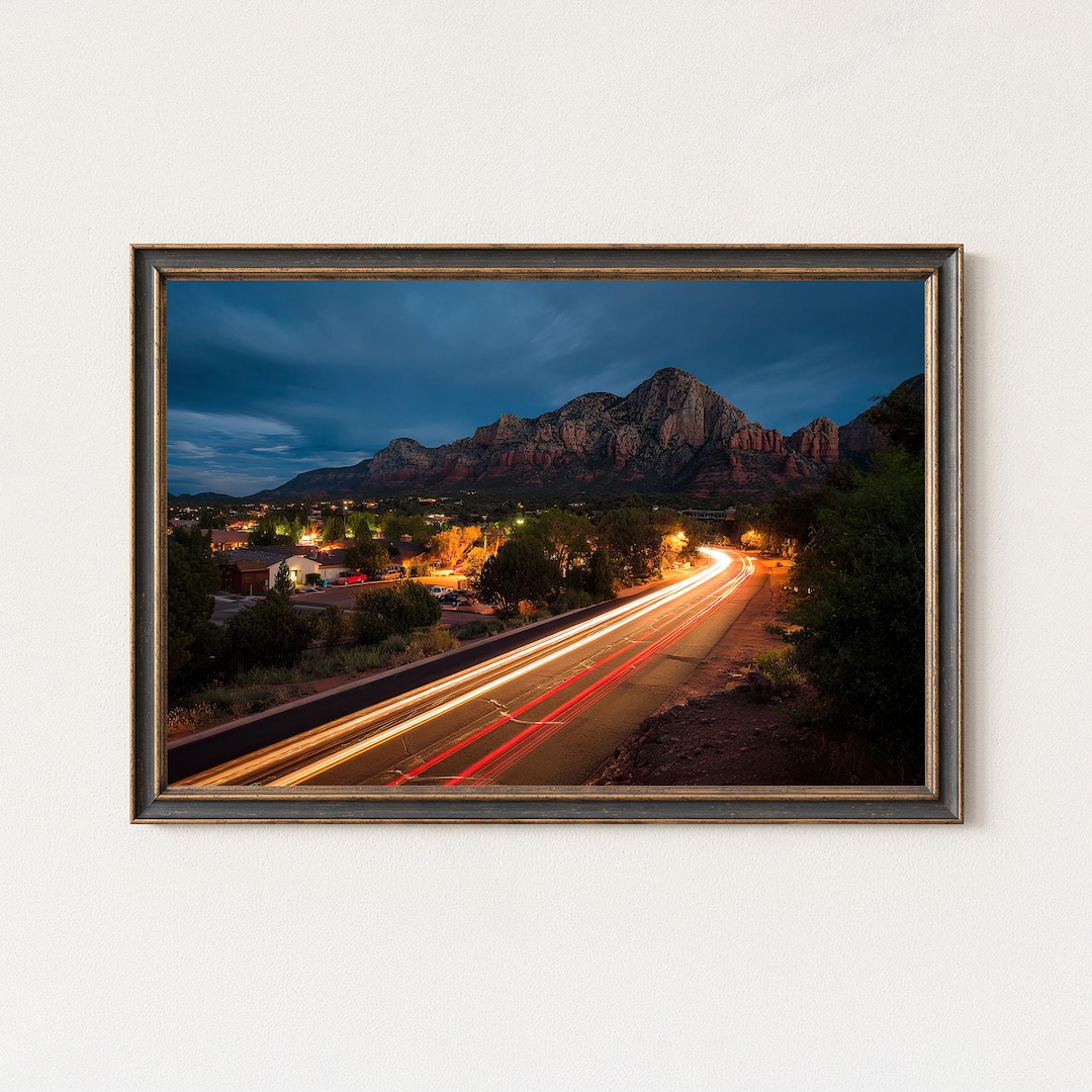Red Rocks Printable Image Sedona Red Rocks Print – Scenic Byway Night Light Trails Art - Etsy