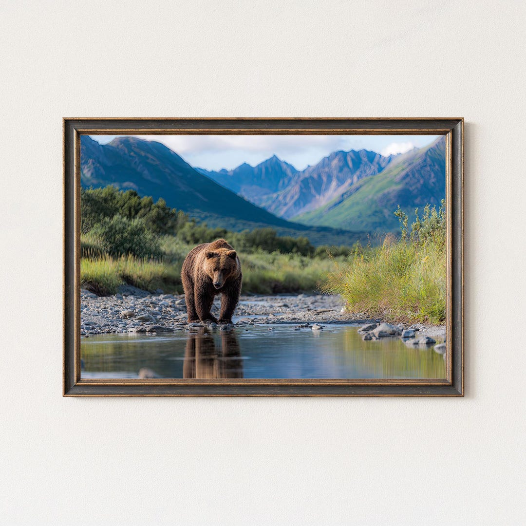 Brown Bear Wildlife Photography Print – Alaska Mountain Landscape