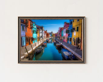 Burano Italy Print, Colorful Houses, Venice Island Canal Art