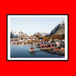 Lofoten Norway Wall Art | Red Cabin Fishing Village Photography | Arctic Seaside Landscape Print | Nordic Winter Coastal Decor