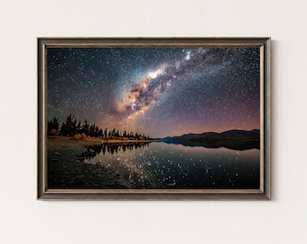 Lake Tekapo Milky Way Print | New Zealand Night Sky Wall Art | Star Reflection