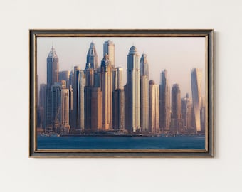 Dubai Marina Skyline Wall Art – Modern Cityscape Print – Golden Hour Urban Photography Decor