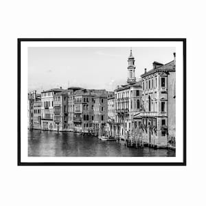 Venice Grand Canal Black and White Photography: Italian Cityscape Framed Print