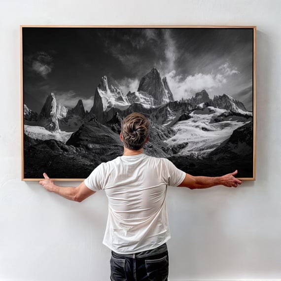 Mount Fitz Roy Photography Print | Black and White Patagonia Wall