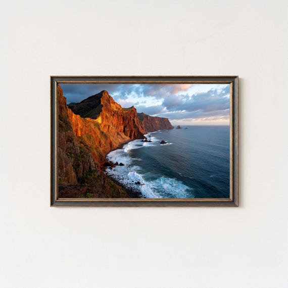 Madeira Cliff Sunset Print – Portugal Coastline Wall Art