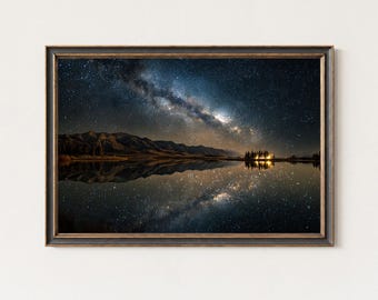 Lake Tekapo Milky Way Print | New Zealand Night Sky Wall Art | Star Reflection