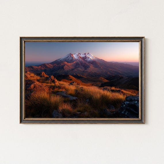 Mount Ruapehu Print New Zealand Sunset Wall Art Alpine Landscape
