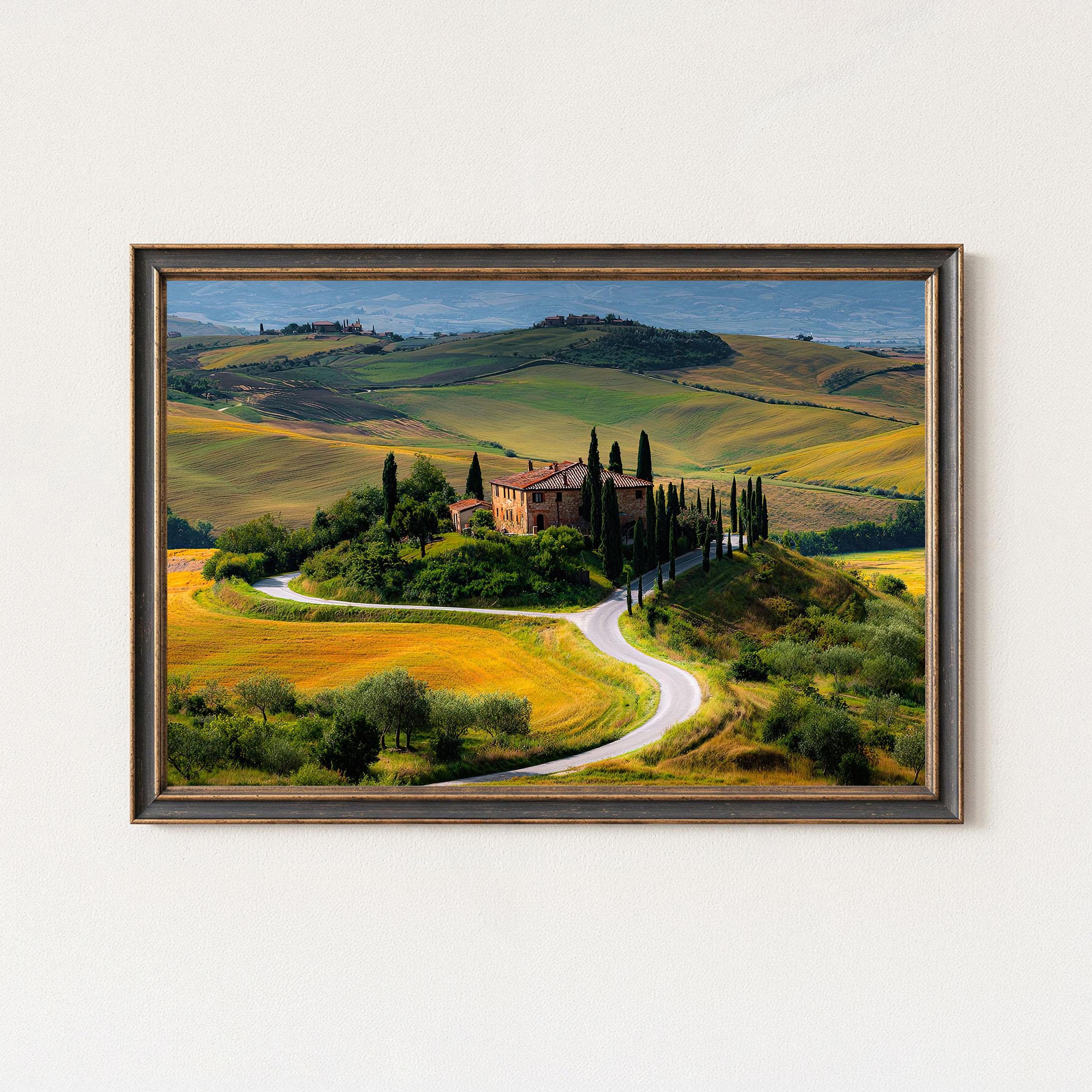 イタリアンアート SalvadoriArte #イタリア#壁掛フレーム#オブジェ Tuscany Winding Road Panorama Print, Italian Countryside Wall Art