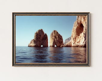 Capri Faraglioni Panorama, Italy Coastal Wall Art, Blue Sea Print, Mediterranean Decor