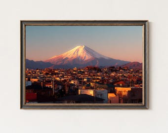 Impresión del amanecer en el monte Fuji / Arte mural de paisaje urbano japonés / Decoración fotográfica de bellas artes