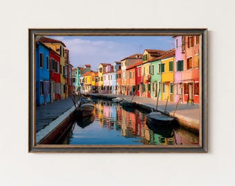 Burano Canal Panorama, Venice Italy Print, Colorful Houses Wall Art, Vibrant Travel Decor