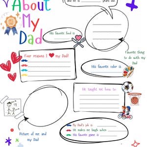 All About My Dad Printable Worksheet | Father's Day Activity for Kids ...