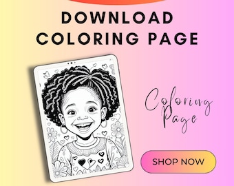 Happy Little Black Girl , Digital Coloring Page , Instant Download  , African American Girl Black Girl Magic Joy , Printable Coloring Page